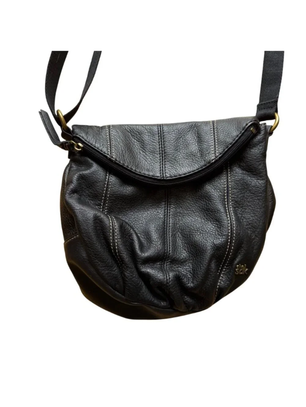 The Sak Deena Women's Crossbody Bag Black Pebbled Leather Flap Messenger Purse